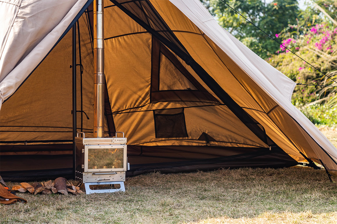 teepee tent with wood stove