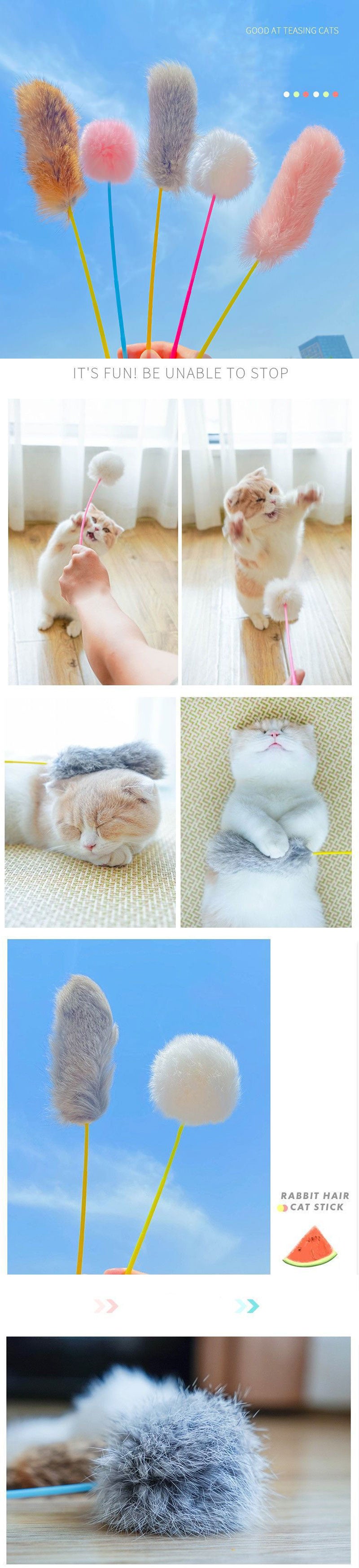 Cat Toys Teaser Kitty Stick Interactive Bell Ball
