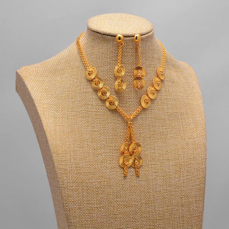 Ethiopian Dubai Fashion African Dubai Gold Color Jewelry Women African Set Nigerian Bridal Jewelry Sets