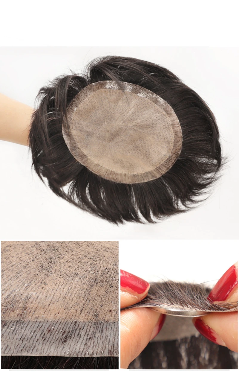 Toupee for Men Human Hair Pieces Hair Unit Wig Male Toupee Replacement System Men's Capillary Peotese Natural Black with Tapes