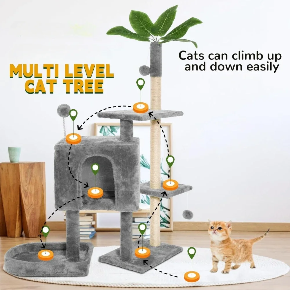 Tree for Cats Multi-Level Cozy Plush Cat Condo Cat House Cat Scratching Posts for Indoor Cats With Hang Ball Free Shipping Pet