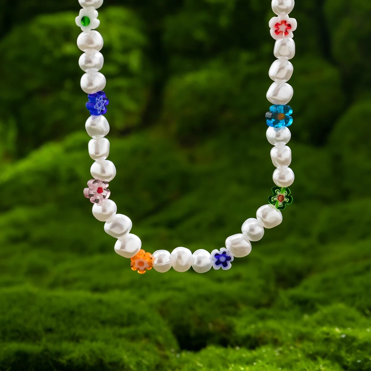 KunJoe Kpop Fashion Irregular Simulated Pearls Flower Choker Necklace For Women Men Bohemia Beaded Collar Y2K Summer Jewelry