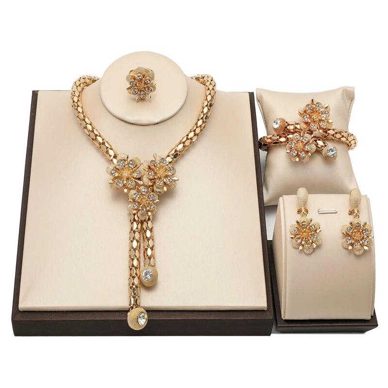 Exquisite Dubai 18k Gold Plated Jewelry sets Women Brand Nigerian Wedding African Beads Design Bridal Jewellery Set