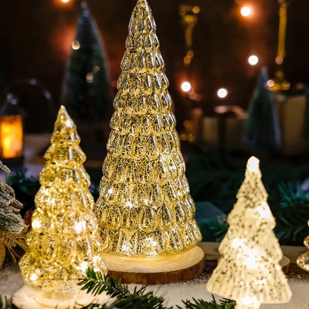 Glowing Glass Christmas Tree Ornaments Home Luminous Desktop Decoration Led Night Light Party Xmas Decorations Festival Kid Gift