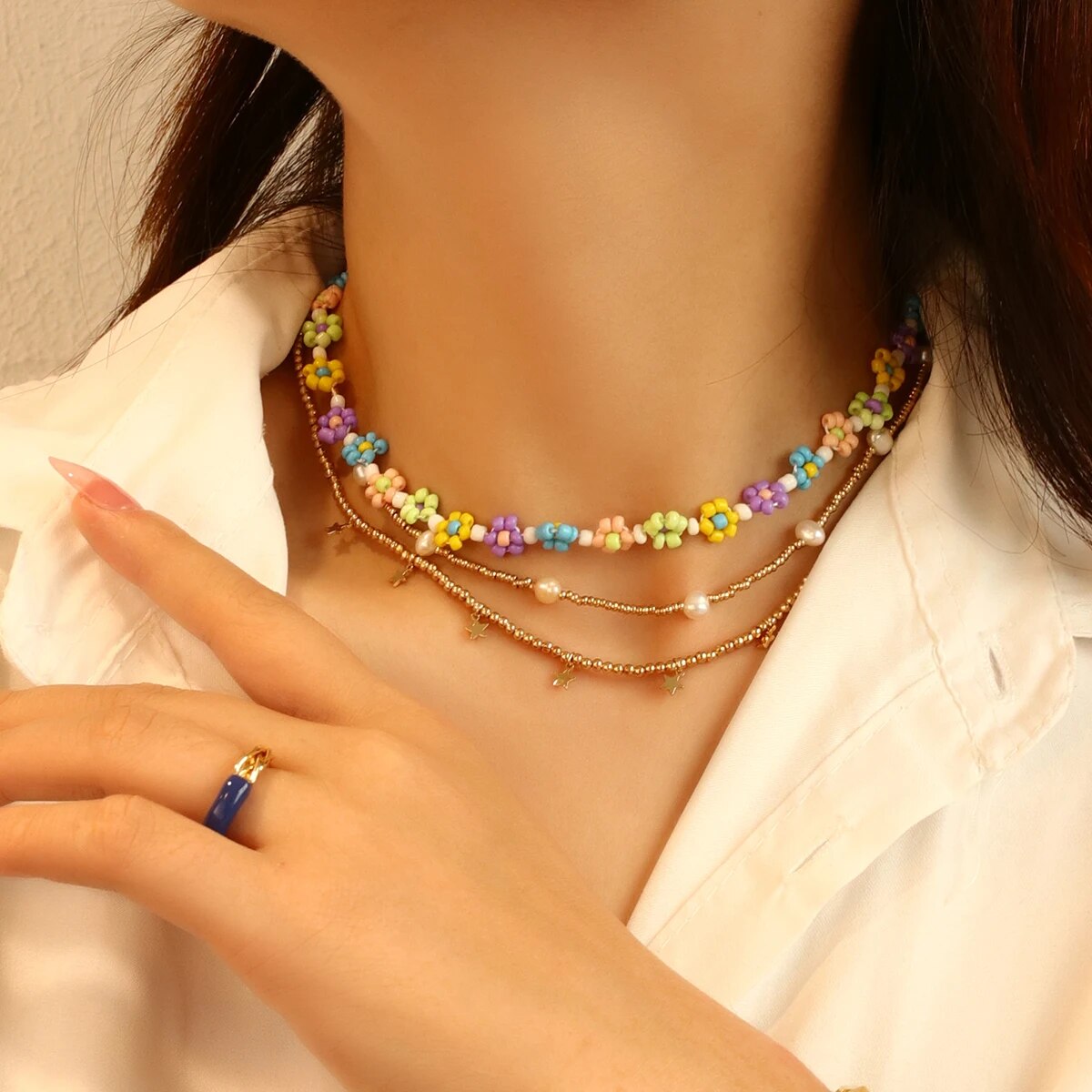 Lifefontier Bohemia Colorful Flowers Beaded Necklaces for Women Girls Handmade Collar Clavicle Choker Necklace Jewelry 2022