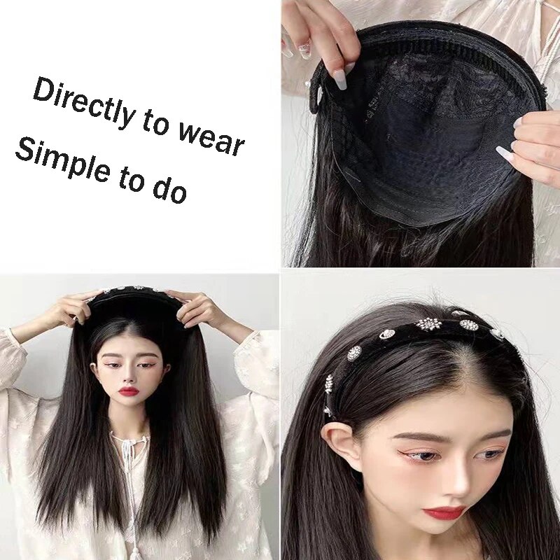 New Hair Hoop Hair Band Wig Female One-piece Long Straight Hair Full Set Of Korean Daily Four Seasons Net Red Full Head Set Real