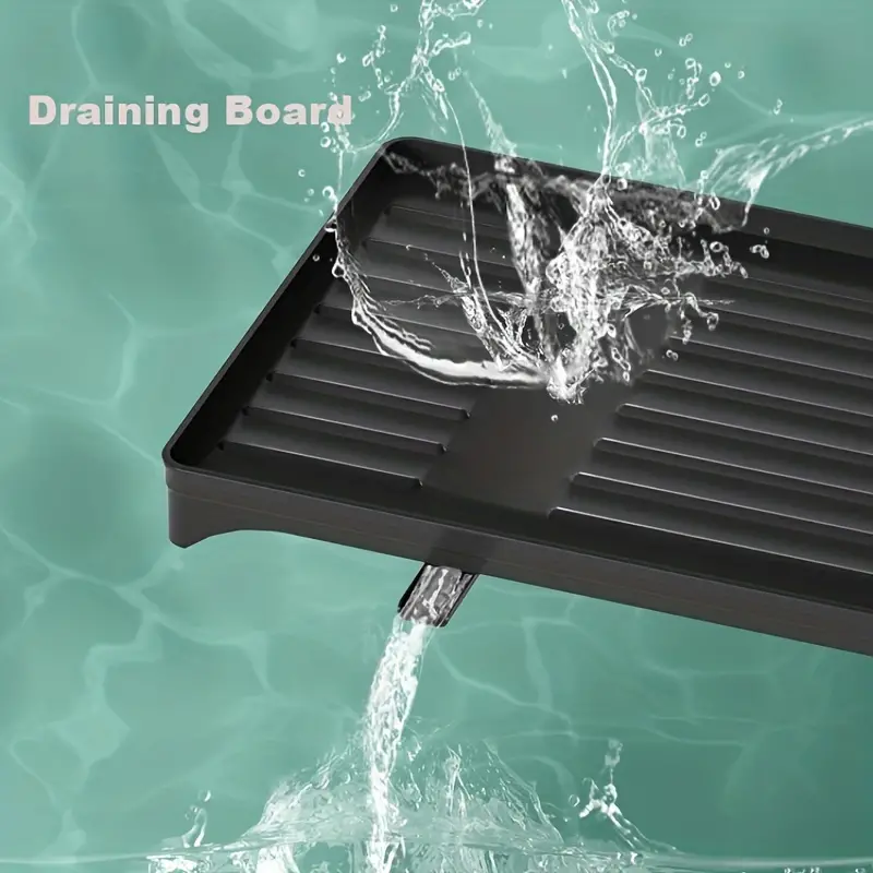 1pc dish drying rack for kitchen counter over the sink detachable larger capacity 2 tier dish drying rack drainboard set with double layer bowl rack cup rack drain board sticky board rack cutlery rack kitchen accessories black white details 6