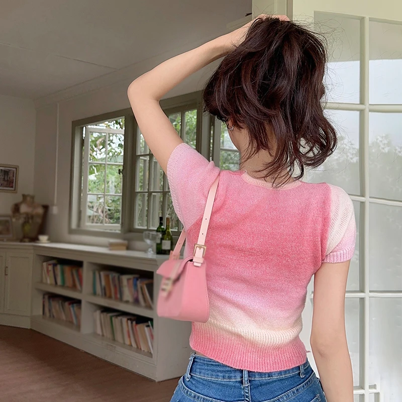 Women's Crop Top Summer Slim Sweet Fashion Korean Version Short-Sleeved Top Y2K crop tops