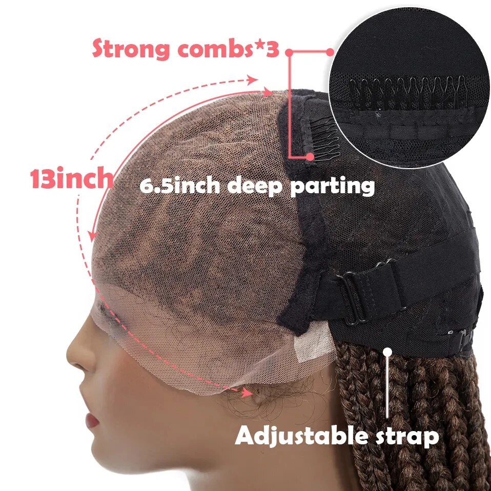 30inch Full Lace Box Braided Wigs for Black Women Glueless Braided Lace Front Wig with Baby Hair Synthetic Braiding Hair Wig