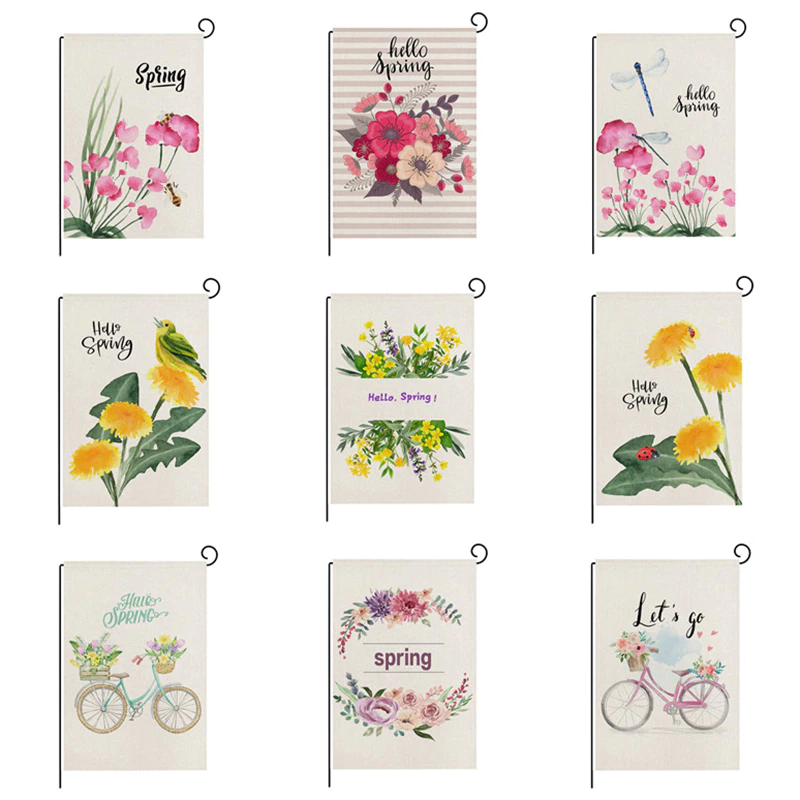 Welcome Flower Wreath Spring Garden Flag Yard Burlap Welcome Garden Flag Double Sided Pattern No flagpole