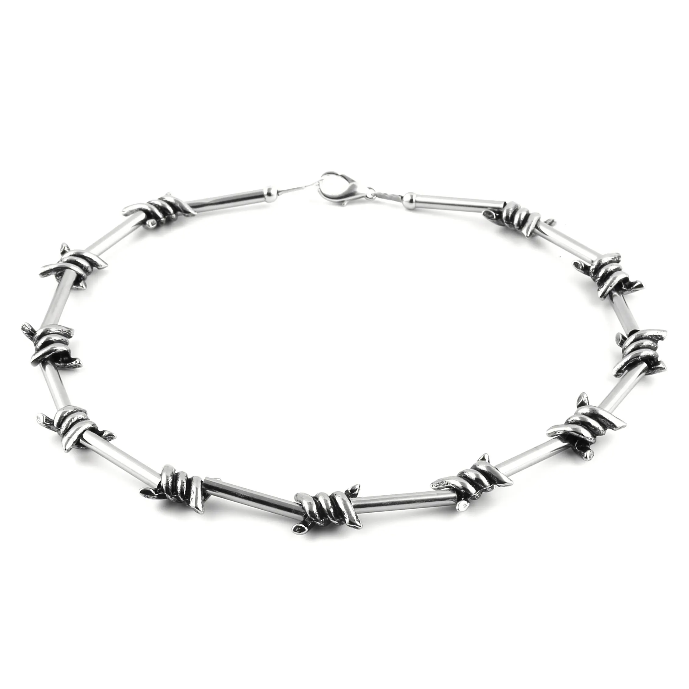 HZMAN 20In Stainless Steel Punk Gothic Bicycle Alloy Barbed Wire Necklace Around Neck for Men Women Charm Jewelry Gift Choker