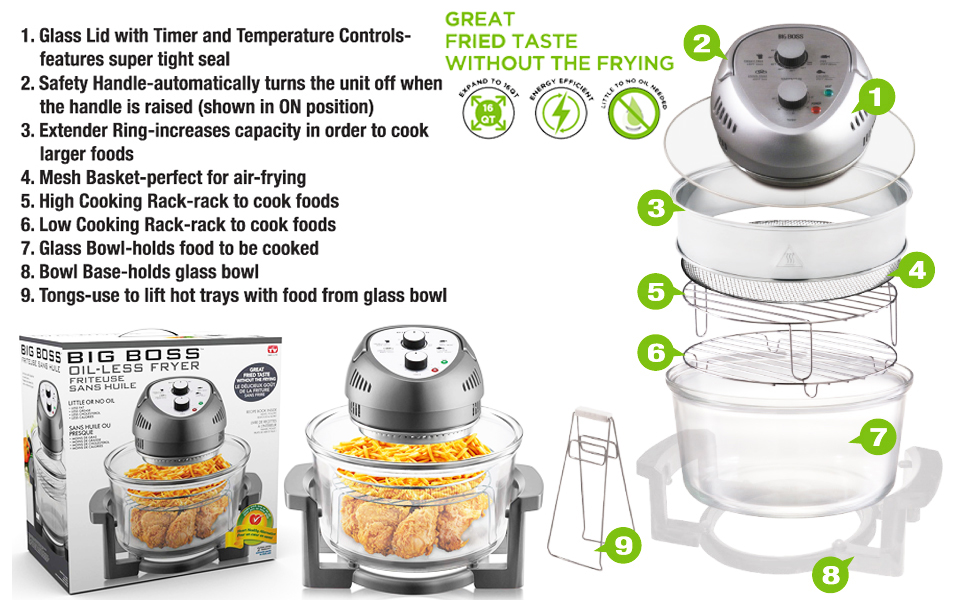 BIG BOSS OILESS FRYER, HEALTHY FRYER, ENERGY EFFICIENT, LITTLE OR NO OIL NEEDED, 