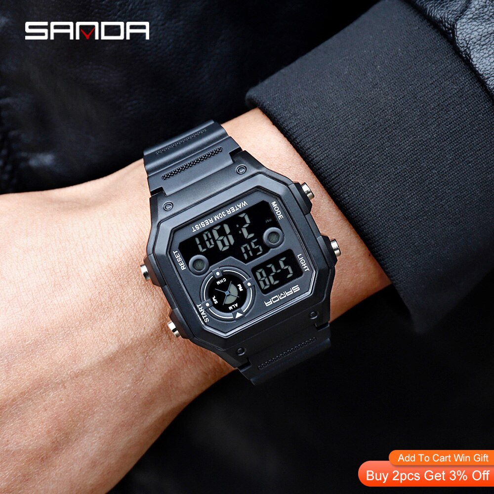 SANDA Brand Men's Watches Fashion Casual Watch for Men Sport Digital Wristwatch Waterproof Military Clock Relogio Masculino 418