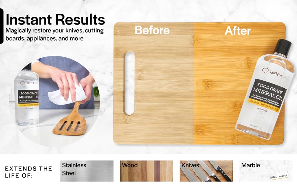 Instant Results; magically restores your knives, cutting boards, appliances and more