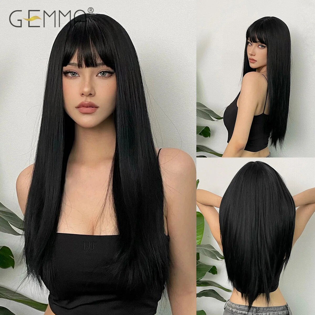 Long Straight Synthetic Wig Black Daily Use Wigs with Bangs for Women Heat Resistant Fibre Cosplay Lolita Party Natural Hair