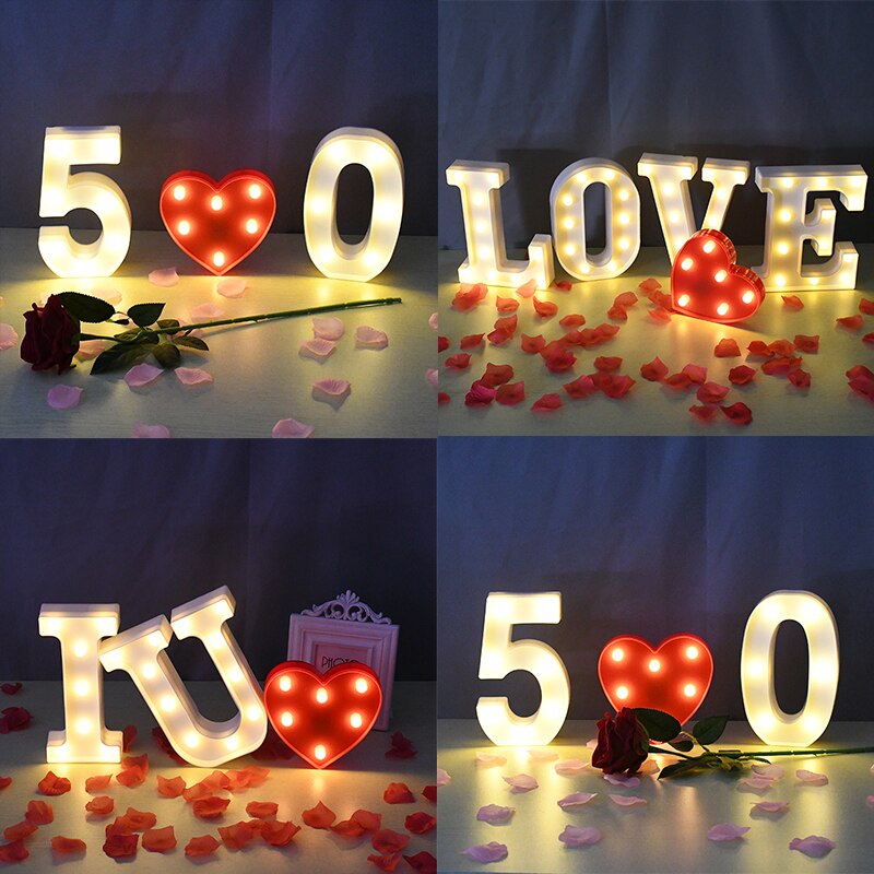 Luminous LED Letter Number Night Light English Alphabet Number Battery Lamp Romantic Wedding Christmas Party Decoration