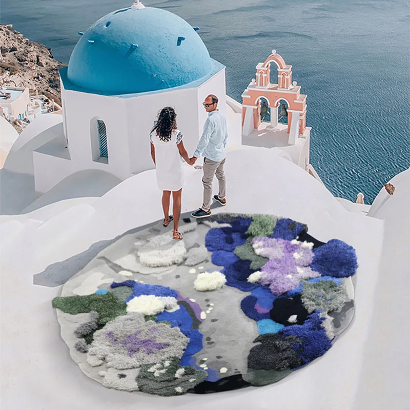 Handmade Green Forest Oasis 3D Wool Moss Carpet for Living Room Bedroom Bedside Area Rug Tufting Plush Large Size Round Tapetes