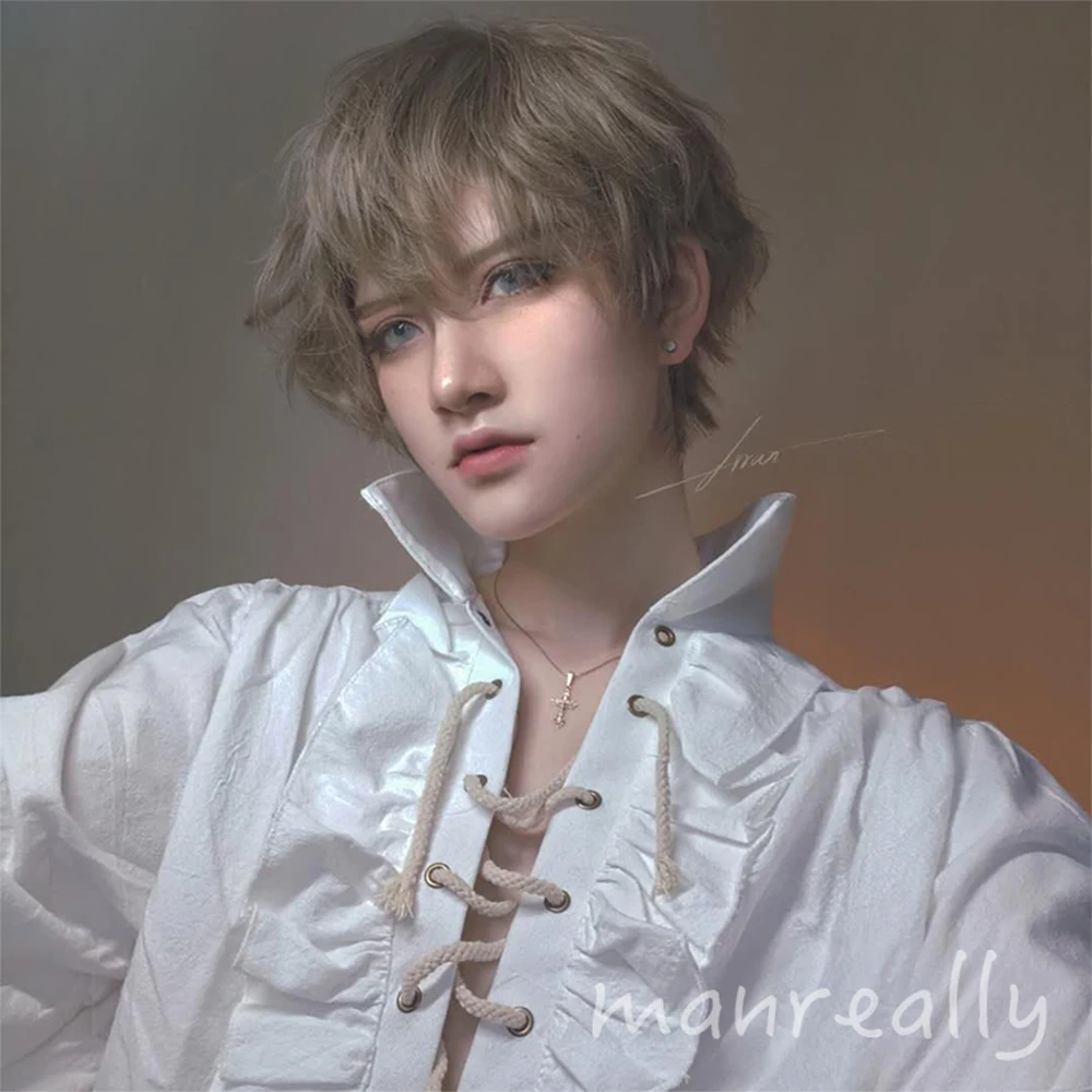 Short Straight Boy Wig Synthetic With Bangs Cosplay Anime Daily Wigs For Men Heat Resistant Natural False Fake Hair Halloween