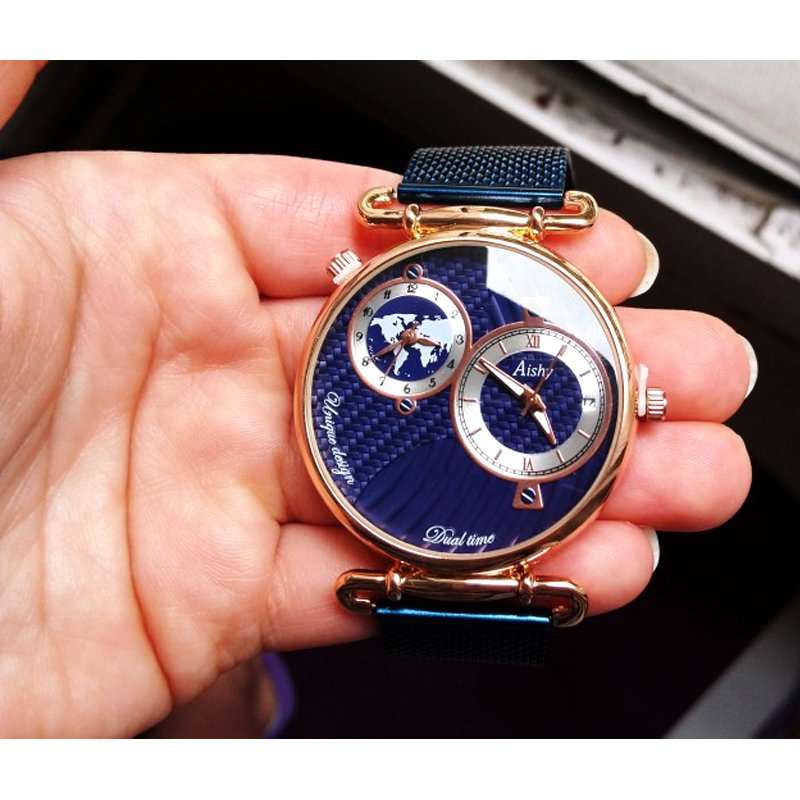 Custom Logo Men Quartz Watch Work Business  Aishy Watch Men Top Luxury Brand Stainless Steel Men WristWatch Dual time zone