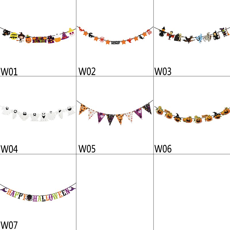 1Pcs Halloween Party Banner Pull Flags Ghost Pumpkin Bat Spider Pull Flag Haunted House Bunting Decoration