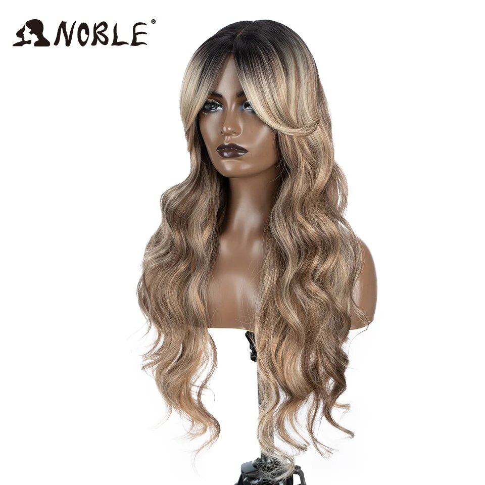 Noble Water Wave Synthetic Lace Front Wig  28 Inch Brown Wig Lace Frontal Wig Ombre Blonde Cosplay Wigs For Women Lace Front Wig
