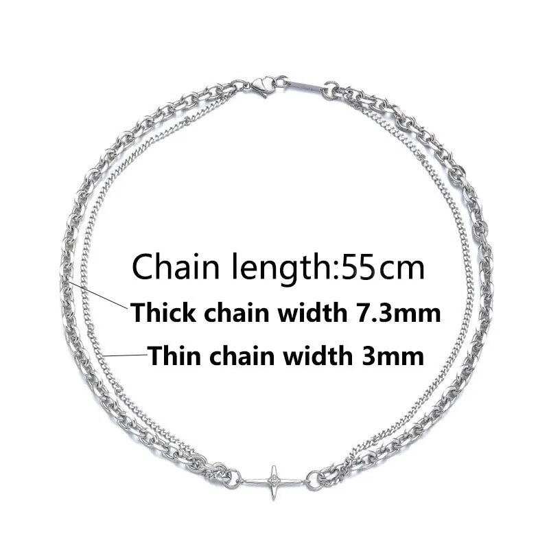 Hip Hop Stainless Steel Cross Necklace for Women Men Punk Double Layer Splicing Chain Necklaces Charm Trend Neck Jewelry Choker