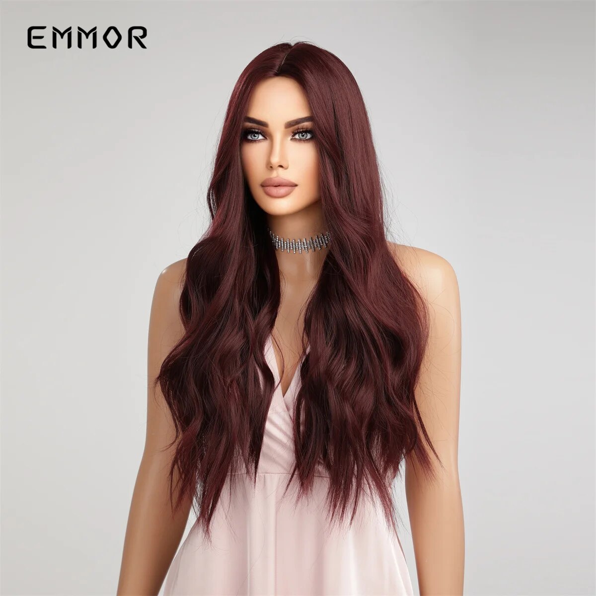 Emmor  Synthetic Red Wigs Long Wavy Wig Natural Women Wigs Cosplay Party Daily Use High Temperature Resistance Fiber Hair