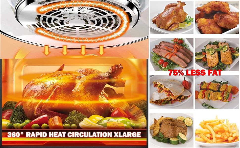 BIG air FRYER, TRIPLE COOKING POWER, HALOGEN CONVECTION, INFRARED HEAT, INNER RACK-SHELF