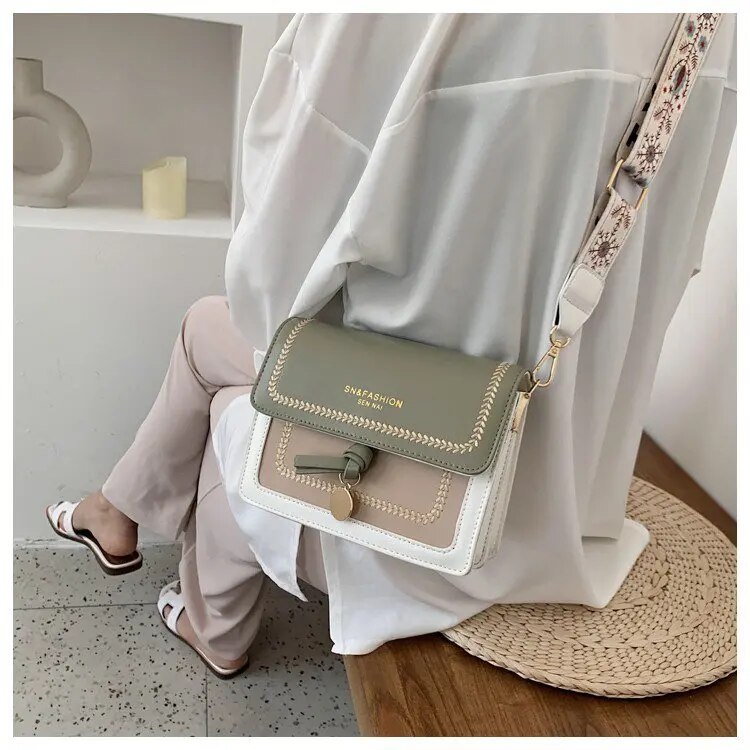 Contrast color Leather Crossbody Bags For Women 2022 Ladies Handbag Fashion Simple Shoulder Messenger Bag Ladies Cross Body Bag