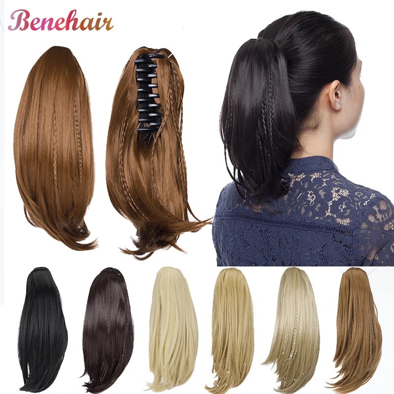 BENEHAIR Synthetic Braid Ponytail Claw On Ponytail With Braids Hair Extensions Clip In Ponytail Hairpiece For Women Fake Hair