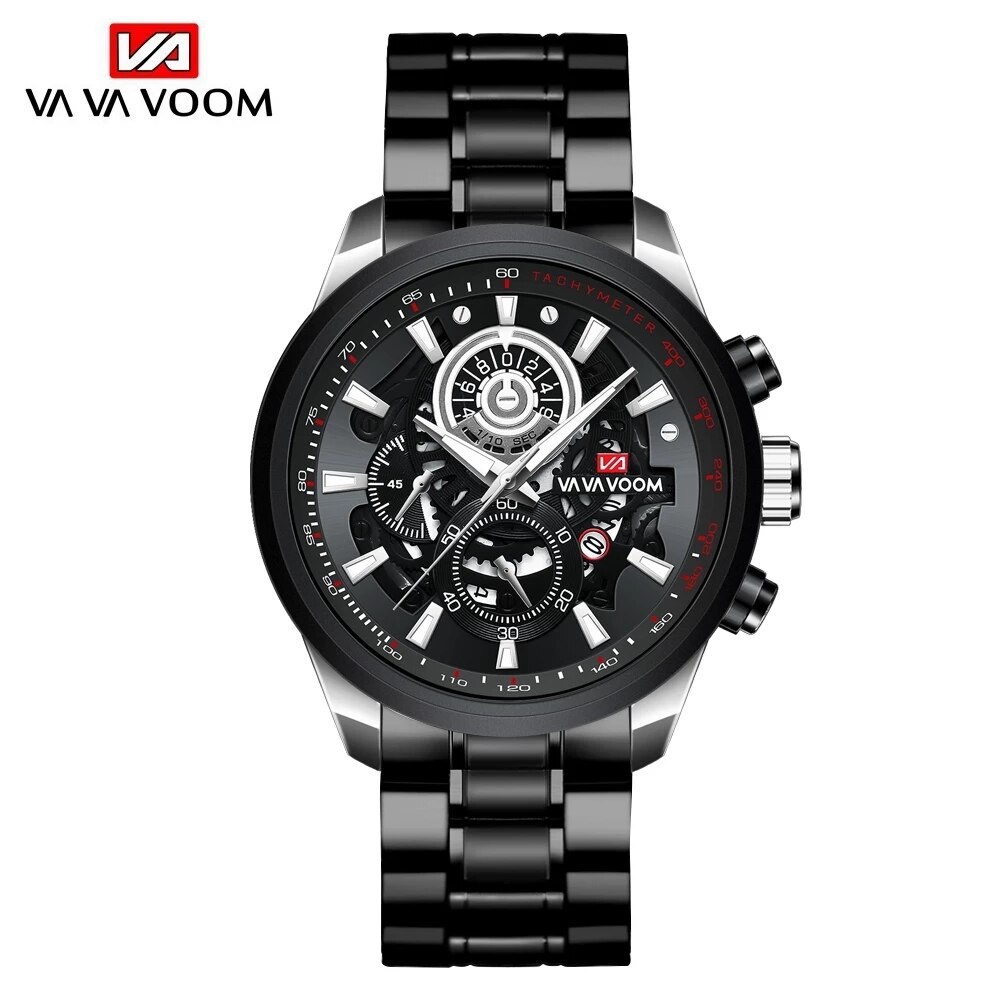 VAVA VOOM Business Mans Watches Quartz Watch Luxury Men's Wrist Watch Black Gold Stainless Steel Case Waterproof Wristwatch