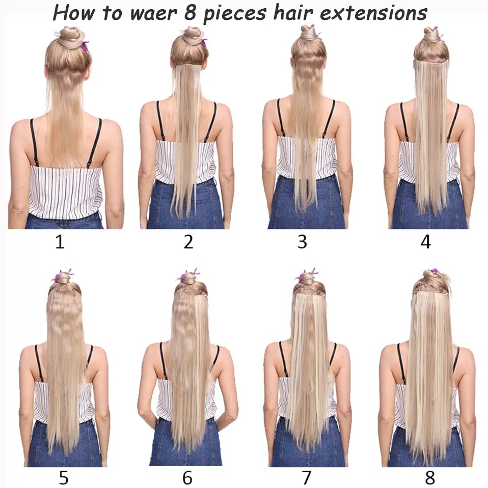 Benehair 24'' 8pcs Long Wavy Synthetic Clip In Hair Extensions Wave Black Purple Blonde Hairpieces For Women 2021 New Hair Fiber