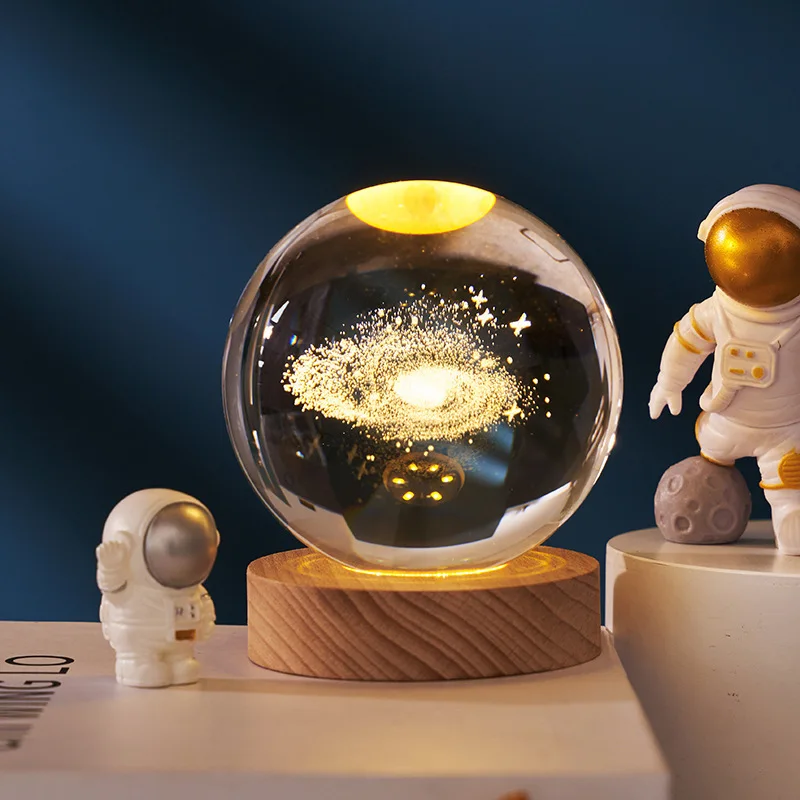 Creative LED Crystal Ball Universe Galaxy Series Night Light Milky Way Light Ornament Solid Wood Base USB Night Lamp Kid Gift