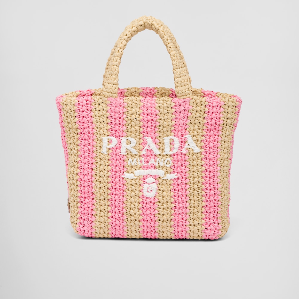 Prada ストライプラフィア スモールトートバッグ 1