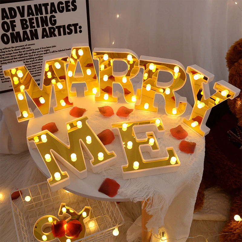 LED Gold Luminous Digital Number Letter Night Light Battery Lamp Diwali Christmas Wedding Birthday Party Propose Decoration
