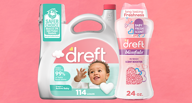 Dreft Stage 2 and scent booster beads laundry bundle gentle on skin cleans tough messes