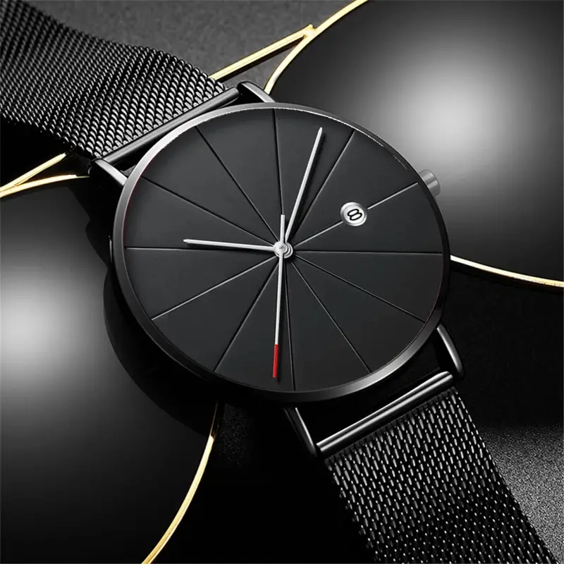 1pc luxury fashion mens business watch ultra thin stainless steel mesh quartz watch reloj hombre details 5