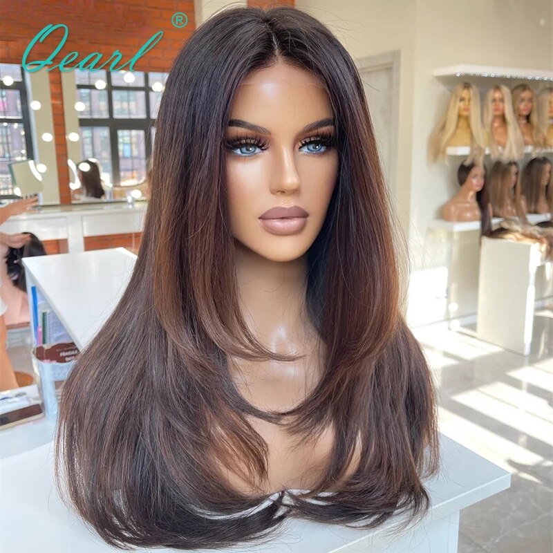 Natural Straight 360 Lace Frontal Wigs for Women Pre Plucked Dark Brown Lowlights 100% Real Human Hair Full Lace Wig SAle Qearl