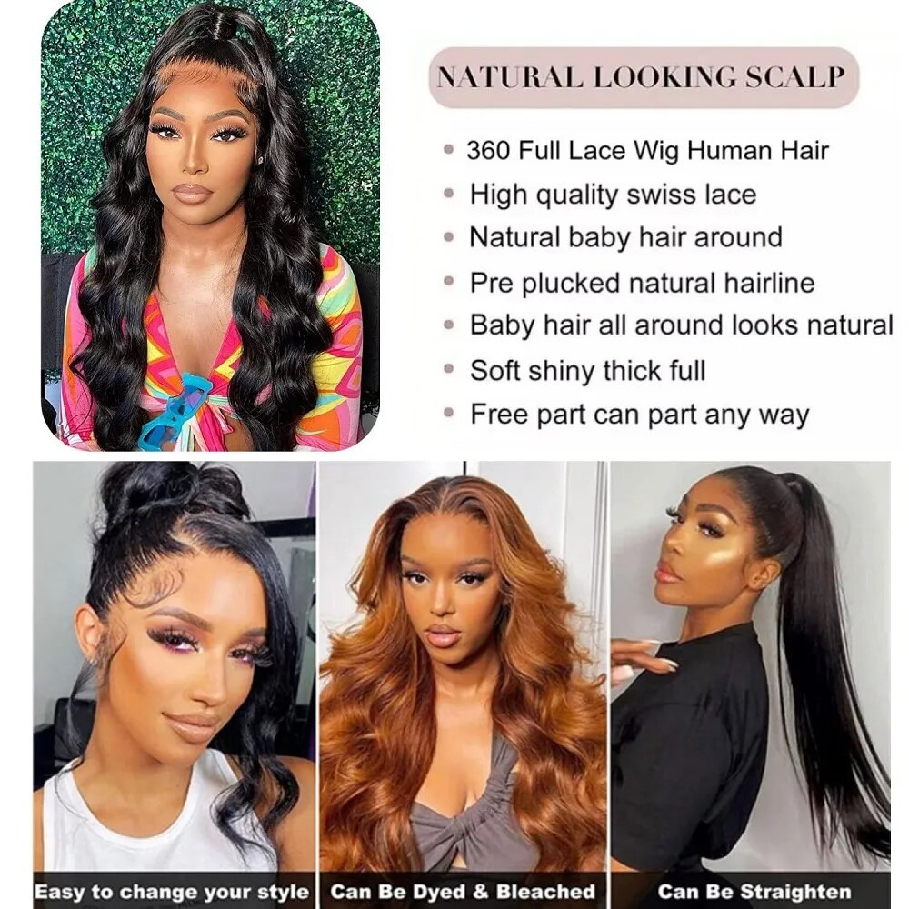 360 Glueless Full Lace Wig Human Hair Transparent 13x4/13x6 Body Wave Lace Front Human Wigs For Black Women Pre Plucked ZWJSH