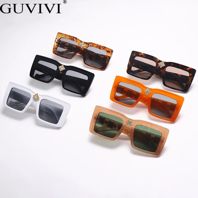 Luxury Rhinestone Square Retro Sunglasses Punk Oversize Geometric Diamond Decor Eyeglasses Women Men Hip Hop Shades UV400