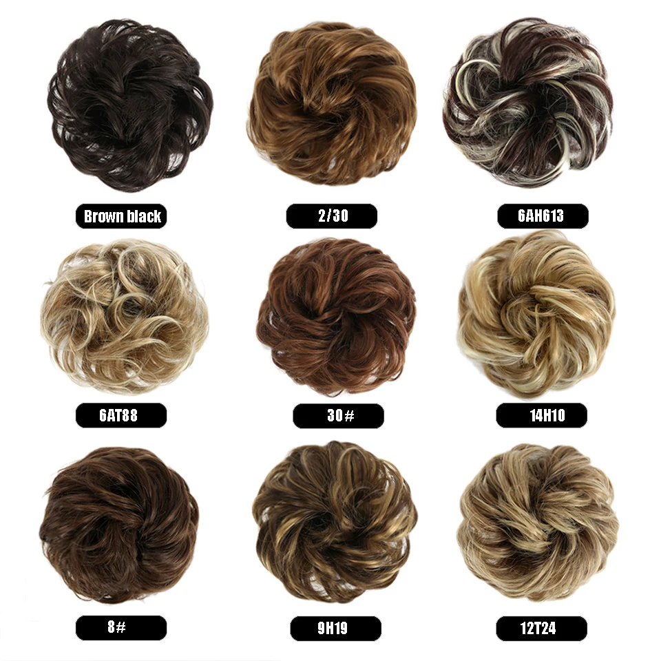 Synthetic Hair Bun Extensions Messy Curly Elastic Hair Scrunchies Hairpieces Synthetic Chignon Donut Updo Hair Pieces for Women