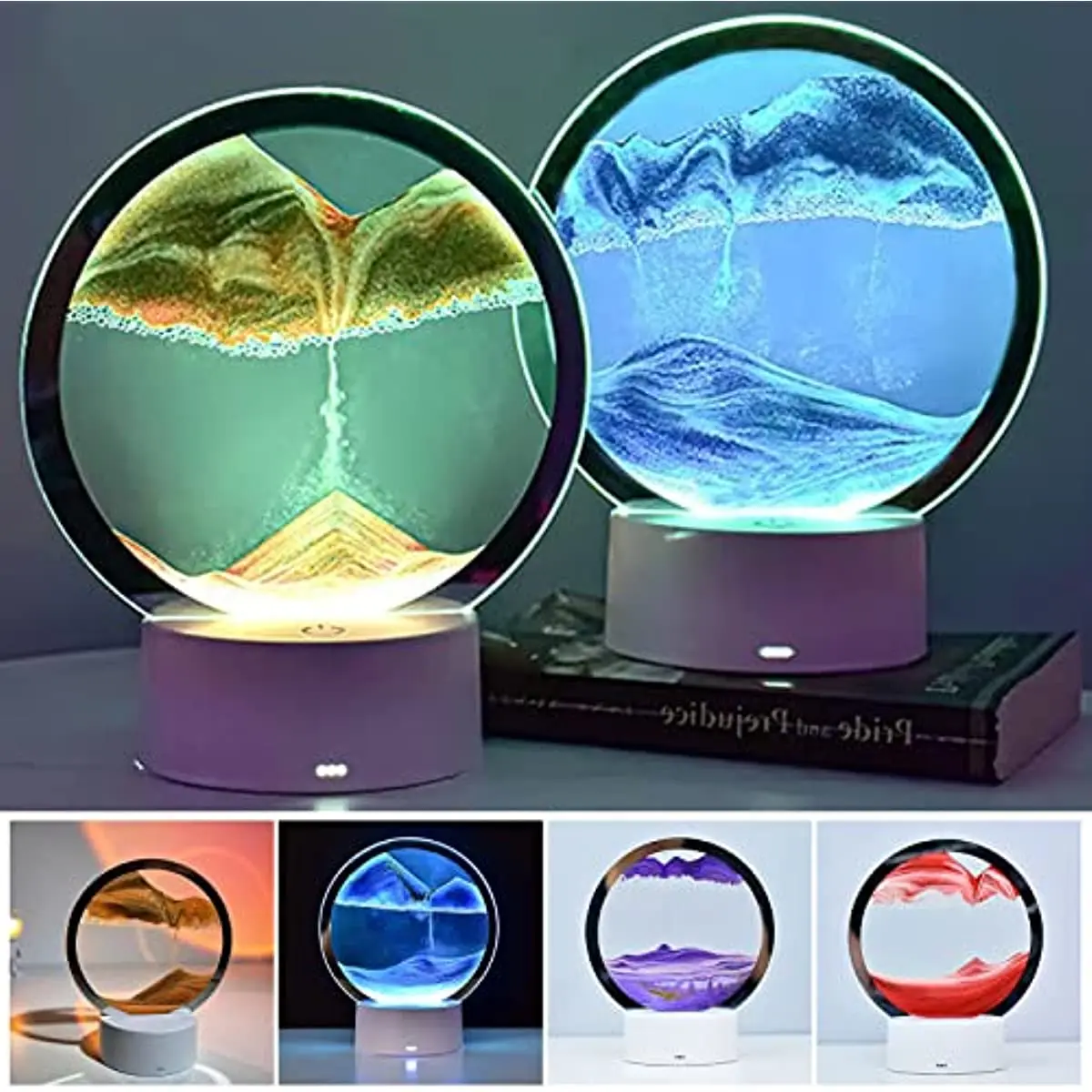 Dynamic Art Sand Painting Night Light, RGB Color Changing Moving Sand Art Night Light, Touch Control LED Decorative Night Lamp