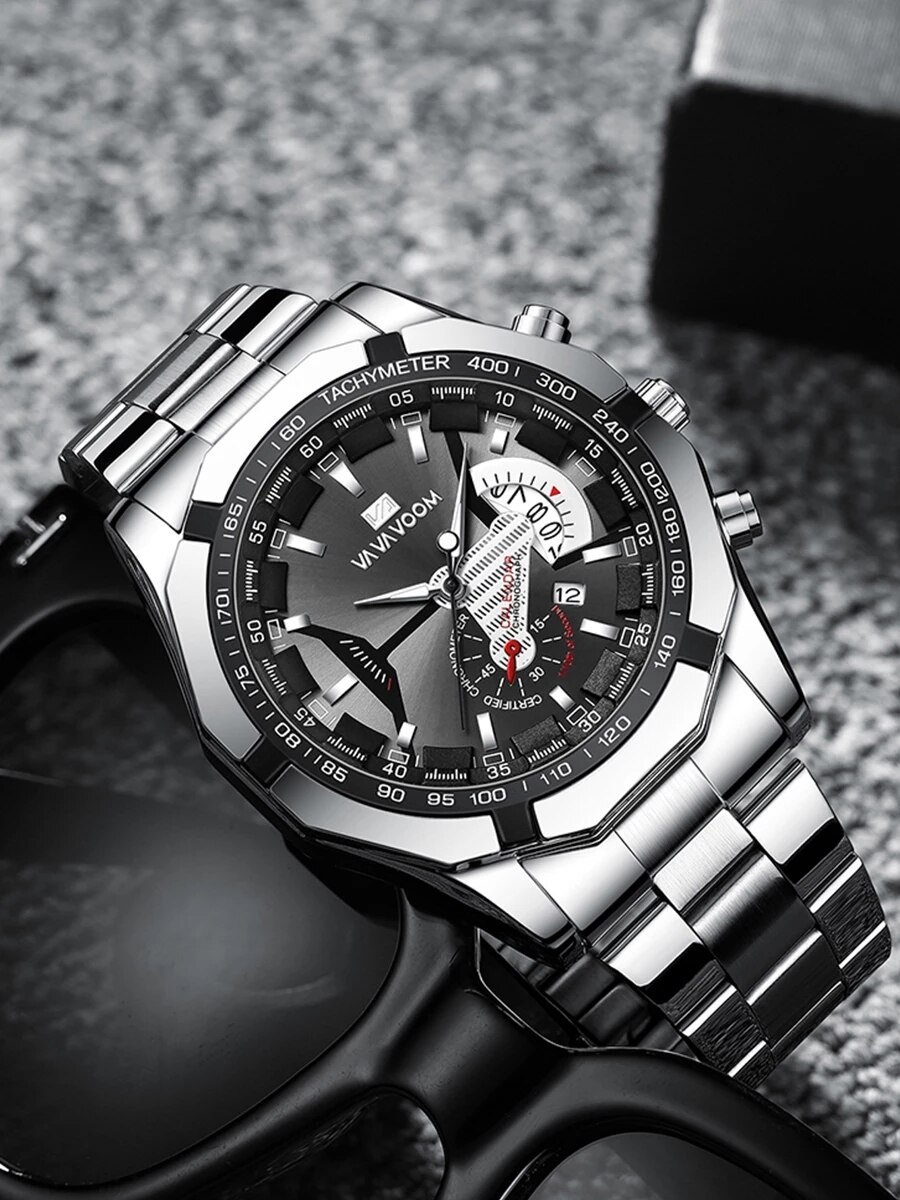 Fashion Vava Voom Top Brand Men Sport Full Stainless Steel Band Waterproof Casual Military Outdoor Sports Luxury Quartz Watch