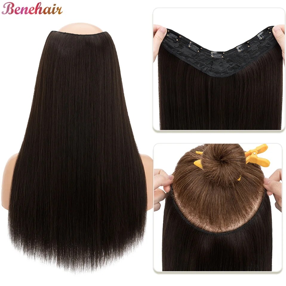 Benehair 18 Inch 160g V-Shaped Clip in Hair Extensions Synthetic Straight One piece Clip in Hair Extensions Full Head