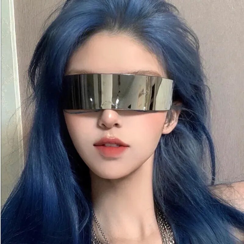 Y2K Future Warrior Rimless Sunglasses One Piece Lens Wrap Around Cyber Punk Futuristic Men Women Hip Hop Party Sun Glasses 2023
