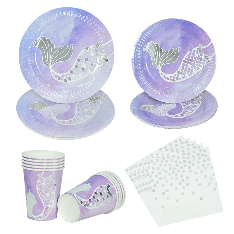 Mermaid Birthday Party Decorations Party Disposable Tableware Sets Kids Birthday Party Baby Shower Favors Decorations Supplies