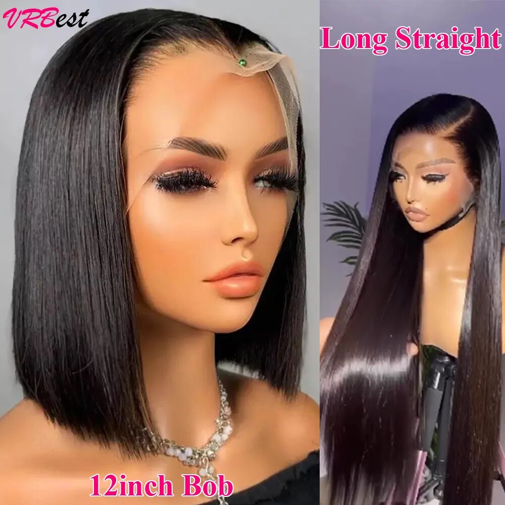 HD Transparent 30inch Straight Lace Frontal Wigs 12A Bob Wig Pre Plucked Glueless 13x4 Full Lace Front Human Hair Wigs For Women