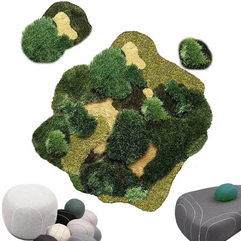 Green Forest 3D Stereo Irregular Carpet, Plush Area Rug for kid's room, Carpets for Living Room, Bedroom,Home Decor moss Rug