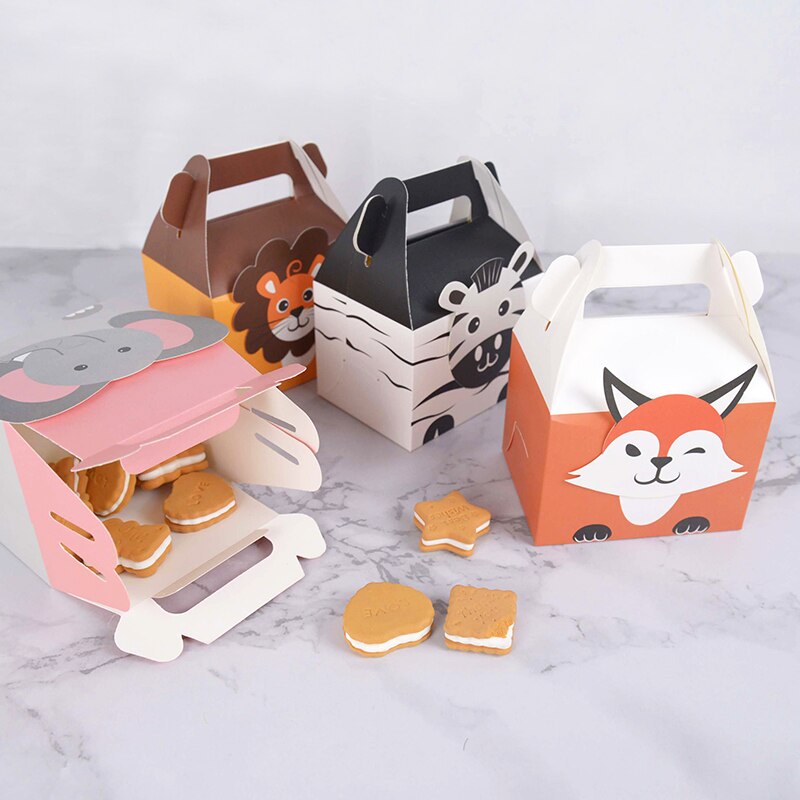 5Pcs Cute Animals Candy Box Lion Elephant Portable Biscuit Box Wild Jungle Birthday Party Decor Gift Box Baby Shower Supplies