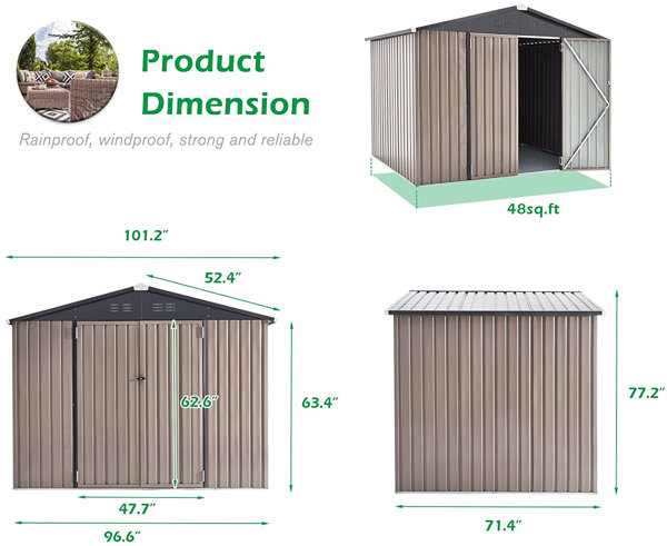 8 Ft. W x 6 Ft. D Metal Storage Shed